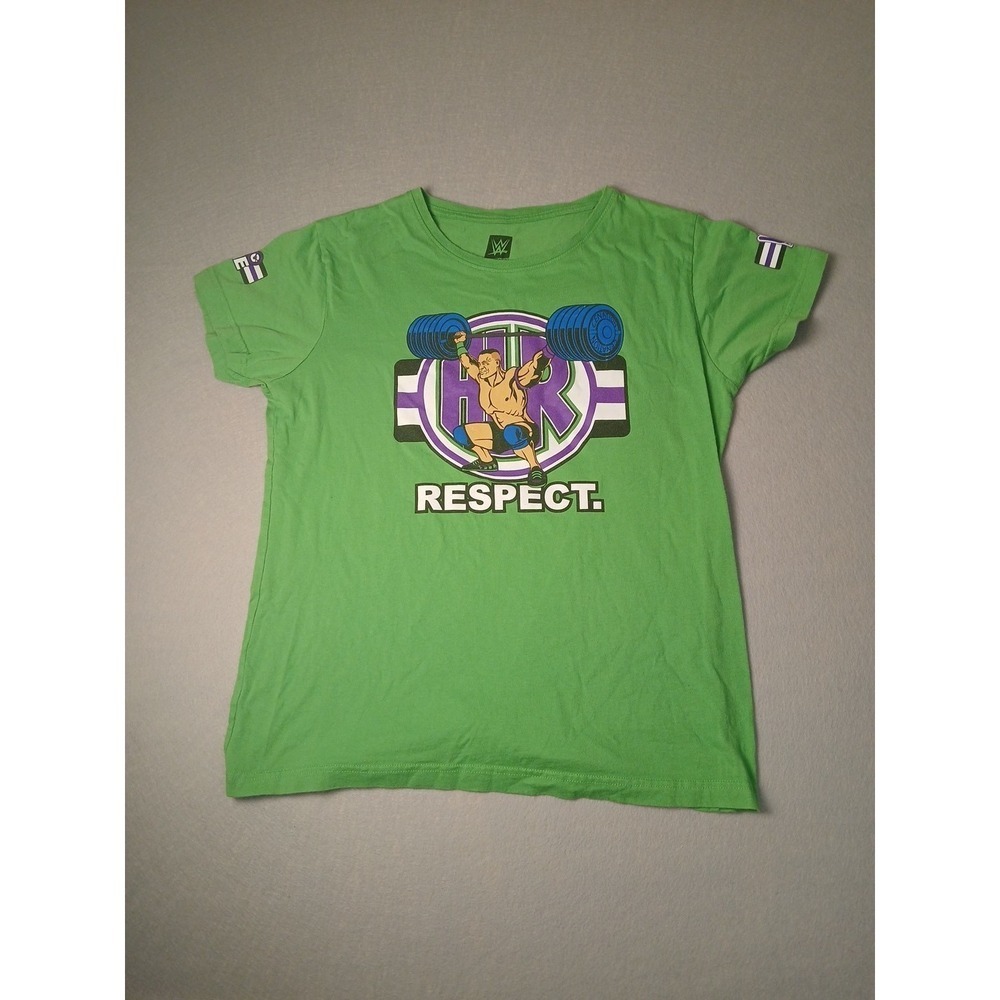 WWE Women's Green Respect, Never Give Up John Cena Short Sleeve T Shirt, Size: L